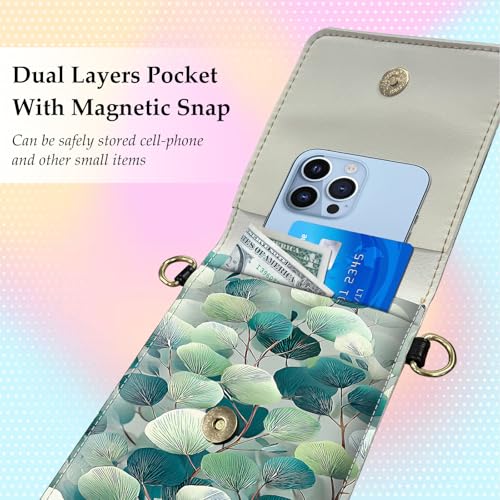 Small Crossbody Bags for Women Touchscreen Cell Phone Bag Cross Body Purses with adjustable Strap,Gifts For Teenage Girls - color: Mint green Leaf