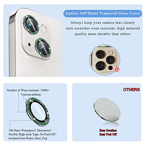 Bling Camera Lens Protector Compatible for iPhone 13/13 mini Ultra Thin/Clear Tempered Glass [Anti-Scratch][Shatter/Water/Fog-Proof] Metal Cover Protection - Green Diamond(Set of 2) - color: GreenDiamond