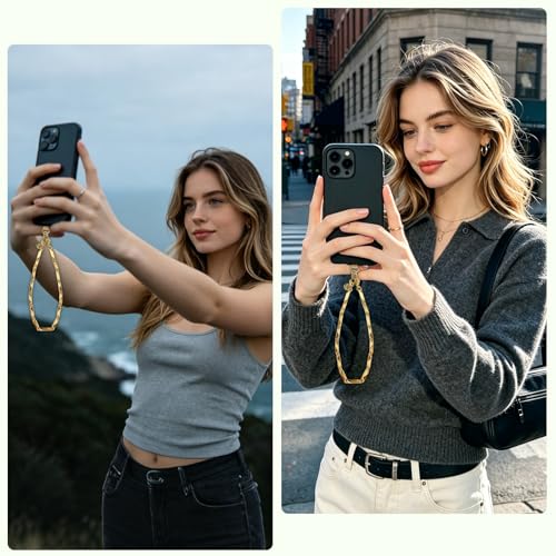 Phone Wrist Strap Phone Charm Strap Metal Phone Chain Tab Welding Process not Easy to Break - color: Gold
