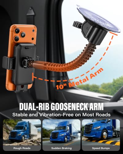 A2C Heavy Duty Truck Phone Mount, 10" Metal Long Arm Windshield Phone Mount