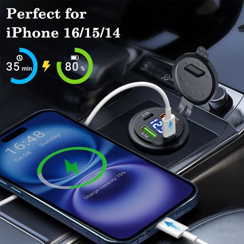 2 Pack 12V USB Outlet 4 Ports Dual USB C PD & Dual Quick Charge 3.0