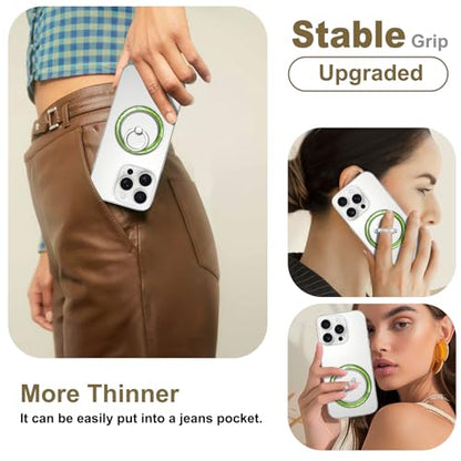 Transparent Shiny Magnetic Phone Ring Holder,360° Rotatable Removable Phone Grip,Clear Green Sparkle Diamond Stylish Design Compatible with All Phones & Tablets - color: Clear Green 1