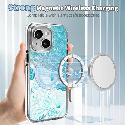 VisEnt Clear Case for iPhone 14, Magnetic Phone Case, Transparent Slim Cover, Military Grade Protection, Shockproof, Anti-Yellowing, Scratch Resistant, Ocean Wave Shell - color: Ocean Wave Shell, size: Iphone 14