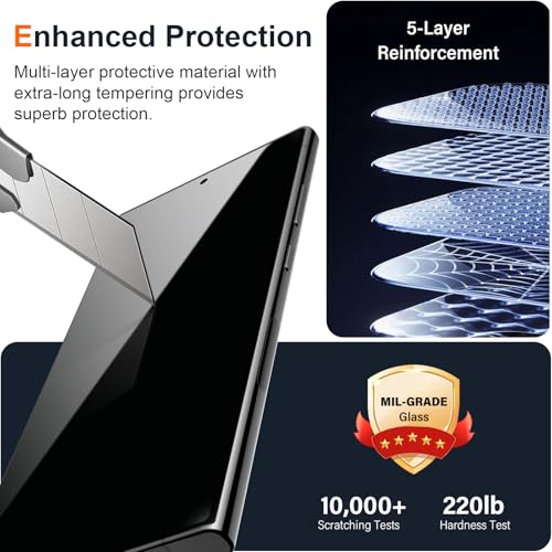 [2 Pack Privacy Screen Protector for Samsung Galaxy S24 Ultra, Ultrasonic Fingerprint Support, Auto-Alignment Frame, Easiest to Installation, Scratch-Resistant, Bubble-Free - size: Galaxy S24 Ultra