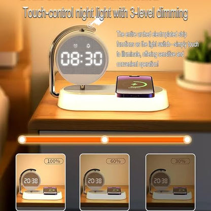 3-in-1 Wireless Charger with Digital Clock Display, 15W Fast Charging Station for Phone and Earbuds, Multi-Protection Charging Stand with 3-Level Night Light and Alarm Function, W001 White. - color: Multi Functional Alarm Clock W001 White