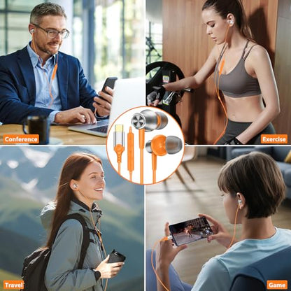 COOYA USB C Headphones for iPhone 17 18 Pro Max/iPad Wired Earbuds Orange - color: Orange