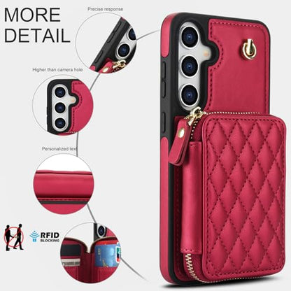 Asuwish Phone Case for Samsung Galaxy S25 5G Wallet Cell Cover with Tempered Glass Screen Protector Wrist Crossbody Strap RFID Blocking Credit Card Holder Slot S 25 25S 25 25S SM-S931U Women Girls Red - color: Red