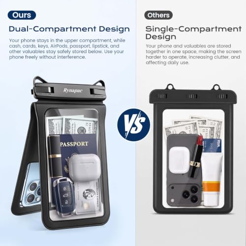 Rynapac Waterproof Phone Pouch 2 Pack, IPX8 Double Space Waterproof Phone Case with Lanyard for iPhone 17/16/15 Pro Max, Galaxy S26 Ultra, Cell Phone Dry Bag for Beach Cruise Essentials, Up to 8.5’’ - color: Black+Black