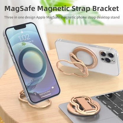 RESPECTED-BRO-Magnetic-Phone-Grip-Stand-with-Finger-Strap, 4-in-1 Magnetic Ring Holder, Kickstand and Elastic Strap for Phones, Universal Fit for iPhone 17/16/15/14/13/12, Android and Cases(Rose Gold) - color: Rose Gold
