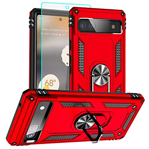 for Pixel 6a Case, Google Pixel 6A Phone Case with HD Screen Protector, [Military Grade 16ft. Drop Tested] Ring Shockproof Protective Phone Case for Google Pixel 6a,Red - color: Red, size: Google Pixel 6a Case