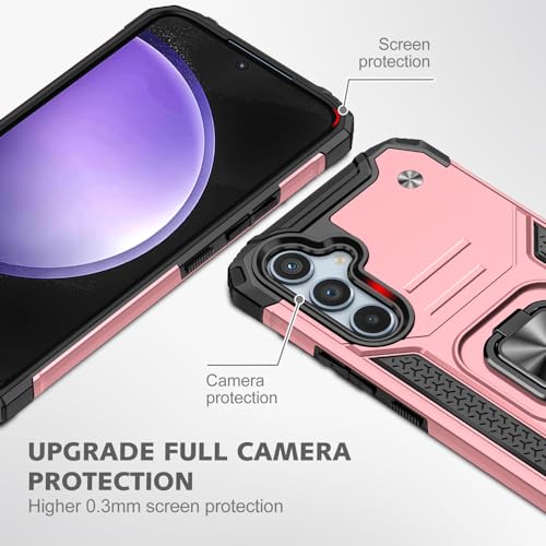 for Samsung S23 FE Case: S23 FE Case with Screen Protector: (Heavy Duty) Military Grade 360° Rotatable Kickstand Shockproof Protective Cases for Samsung Galaxy S23 FE (Rose Gold) - color: Samsung S23 FE Case Rose gold