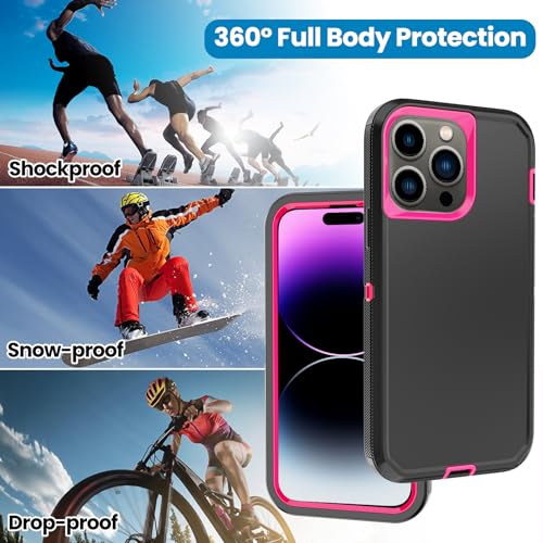 for iPhone 14 Pro Max Case with 2 Screen Protector,Heavy Duty Shockproof Drop Protection Rugged 3-Layer Military Tough Durable Protective Cover for Apple iPhone 14 Pro Max6.7 (Black/Rose) - color: Black/Rose