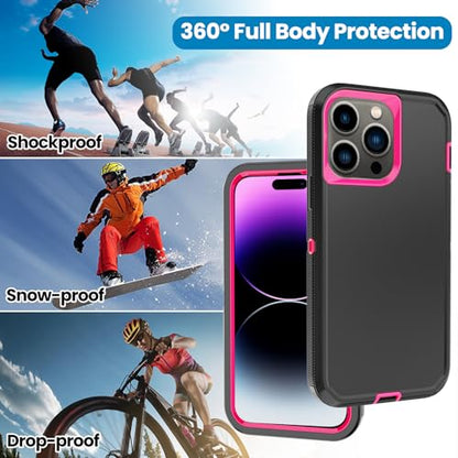 for iPhone 14 Pro Max Case with 2 Screen Protector,Heavy Duty Shockproof Drop Protection Rugged 3-Layer Military Tough Durable Protective Cover for Apple iPhone 14 Pro Max6.7 (Black/Rose) - color: Black/Rose