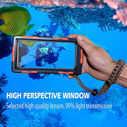 Willbox Professional [15m/50ft] Diving Surfing Swimming Snorkeling Photo Video Waterproof Protective Case Underwater Housing for Galaxy and iPhone Series Smartphones with Lanyard (Orange)