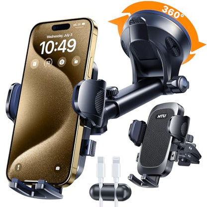 HTU 2026 Ultimate Best【True Military-Grade & Safety Cert】 Car Phone Holder - color: Leather Black