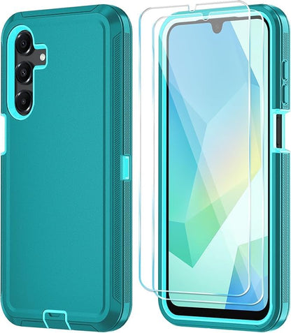 Qinmay Phone Case for Samsung Galaxy A17 5G Case, Galaxy A16 5G Case with HD Screen Protector, Heavy Duty Shockproof 3-Layer Cover Phone Case for Galaxy A17 / A16 ，LakeSkyBlue - color: LakeSkyBlue