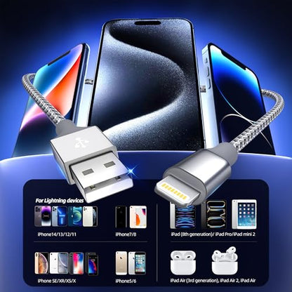 iPhone Charger 3 Pack 10FT MFi Lightning Cable (Grey White)