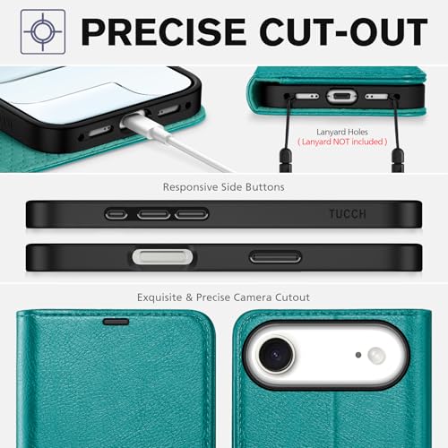 TUCCH Wallet Case for iPhone Air (6.5") 2025, 4 Card Holders, Cyan | RFID Blocking, Viewing Stand, Shockproof TPU Shell, PU Leather, Magnetic Closure, Protective Folio Flip Cover - color: Textured Cyan