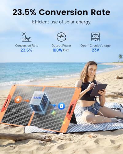 SOLUPUP 100W Portable Solar Panel for Power Station, 23.5% High Efficiency Foldable Solar Charger with DC/XT60/Anderson Cable, QC3.0 USB Outputs, IP65 Waterproof for Outdoor Camping RV Off-Grid - size: 100W