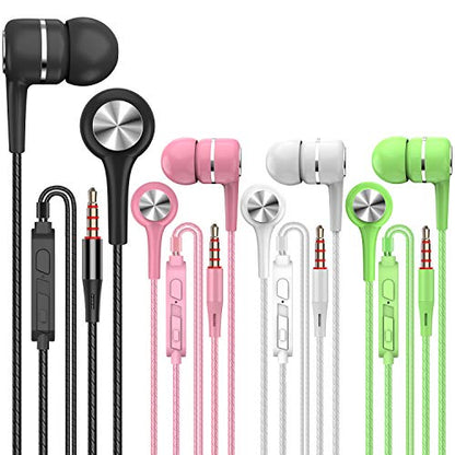 YNR 4 Pairs Wired Earbuds with Microphone & Volume Control, in Ear Earphones for School, Noise Islating High Definition, for 3.5mm Jack iPhone iPad iPod Samsung Google Devices (A12-4) - color: A12-4