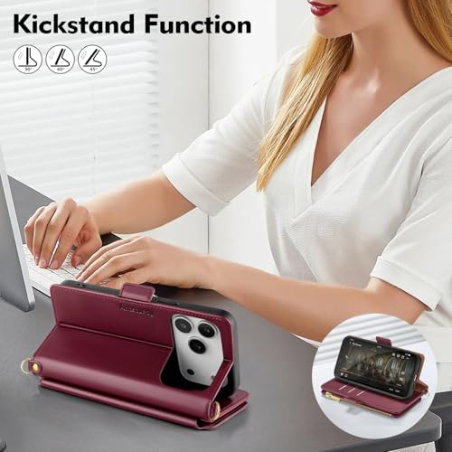 Antsturdy Crossbody Phone Wallet Case for iPhone 17 Pro,Wine Red | RFID Blocking,PU Leather Flip Cover,Kickstand,with Credit Card Holder,Wrist Strap Lanyard & Handbag Purse,for Women & Men - color: (Crossbody)-Wine Red