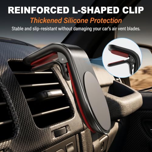 2 PCS Car Mobile Phone Navigation Brackets, Magnetic L-shaped Air Vent Mount, Alloy Anti-rust Anti-interference Holder for Most Smartphones, Interior Accessory for Most Cars (Black)