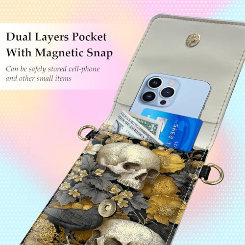 Small Crossbody Bags for Women Touchscreen Cell Phone Bag Cross Body Purses with adjustable Strap,Gifts For Teenage Girls - color: Skeleton In Sunflower Field