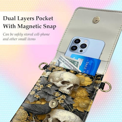 Small Crossbody Bags for Women Touchscreen Cell Phone Bag Cross Body Purses with adjustable Strap,Gifts For Teenage Girls - color: Skeleton In Sunflower Field