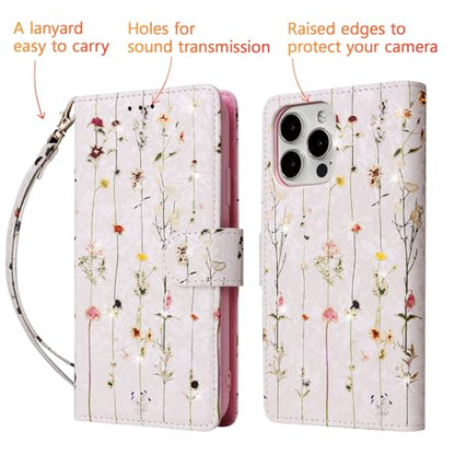 UEEBAI Wallet Case for iPhone 13 Pro Max, PU Leather Phone Cover Kickstand RFID Blocking Flip Case Card Slots Wrist Strap Relief Engraved Pattern Magnetic Closure Flower Folio Wallet, Vine - color: Vine, size: iPhone 13 Pro Max