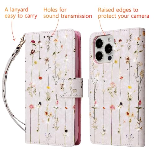 UEEBAI Wallet Case for iPhone 13 Pro, PU Leather Phone Cover Kickstand RFID Blocking Flip Case Card Slots Wrist Strap Relief Engraved Pattern Magnetic Closure Flower Folio Wallet, Vine - color: Vine, size: iPhone 13 Pro