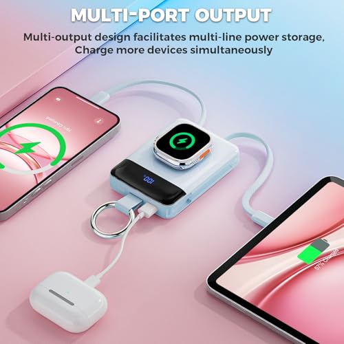 5000mAh Portable Charger w/Display,20W Power Bank&iWatch Charger - color: Blue, size: 5000mAh