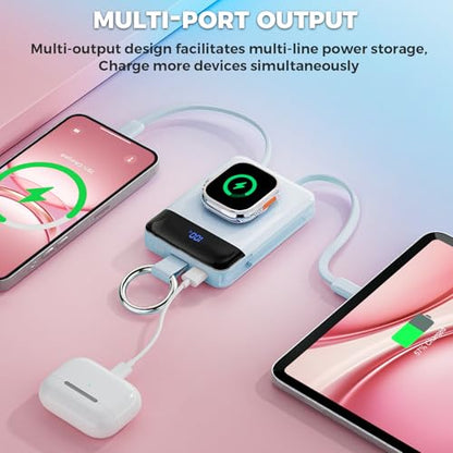 5000mAh Portable Charger w/Display,20W Power Bank&iWatch Charger - color: Blue, size: 5000mAh