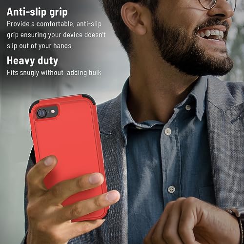 X-belmox Heavy Duty Phone Case for iPhone SE 2022 (3rd Gen) with Glass Screen Protector, 3 in 1 for iPhone SE 2020 Case [Shockproof] Rugged Protective [Drop Proof] iPhone 7/8 case 4.7" -Red/Black - color: Red/Black