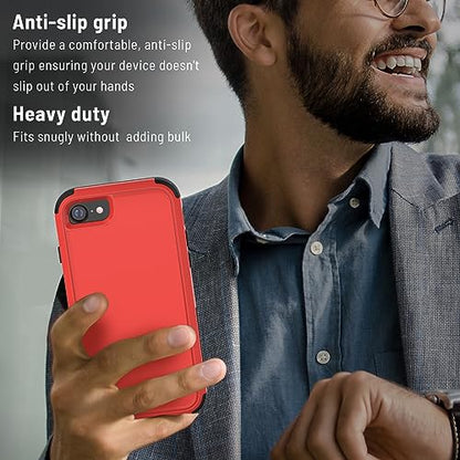 X-belmox Heavy Duty Phone Case for iPhone SE 2022 (3rd Gen) with Glass Screen Protector, 3 in 1 for iPhone SE 2020 Case [Shockproof] Rugged Protective [Drop Proof] iPhone 7/8 case 4.7" -Red/Black - color: Red/Black