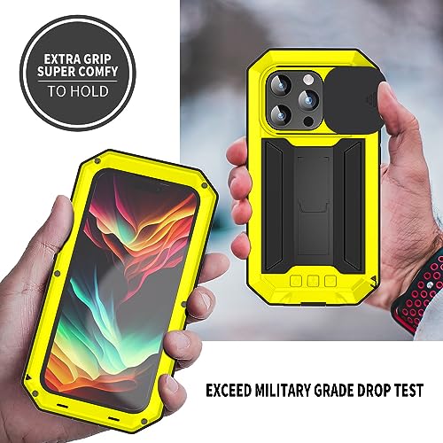 Lunivop for iPhone 15 Pro Max Case Heavy Duty Protection Rugged Screw Full Body Military Grade Metal Rubber with Stand Hard Built in Screen Protector Phone for iPhone 15 ProMax Case Yellow - color: Yellow