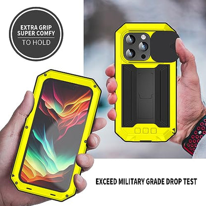 Lunivop for iPhone 15 Pro Max Case Heavy Duty Protection Rugged Screw Full Body Military Grade Metal Rubber with Stand Hard Built in Screen Protector Phone for iPhone 15 ProMax Case Yellow - color: Yellow