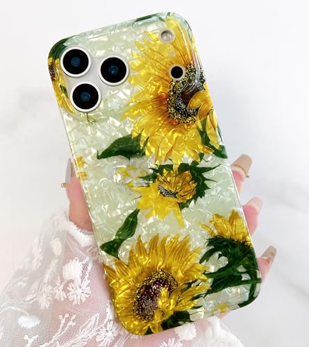 Qokey for iPhone 17 Pro Max 6.9" Cover Flower, Slim Fit Thin Sparkle Bling Soft Bumper Lightweight Soft Anti-Scratch Phone Semi-Transparent Case Fits with Dark&Light Phones, Clear Yellow Sunflower - color: Yellow Sunflower