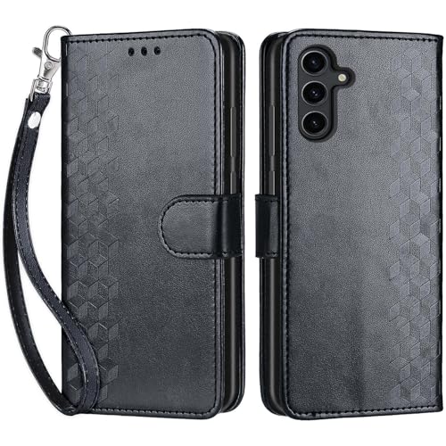 Wallet Case for Samsung Galaxy S24 Plus 6.7 inch, Black Cube | Women Flip Folio Cover, Embossed PU Leather, Stand, Credit Card Holders Slots, Wrist Strap - color: 1