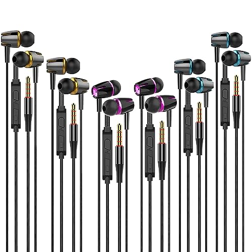 Wired Headphones with Microphone Pack of 6, in-ear Earbuds 3.5mm(Black) - color: Black