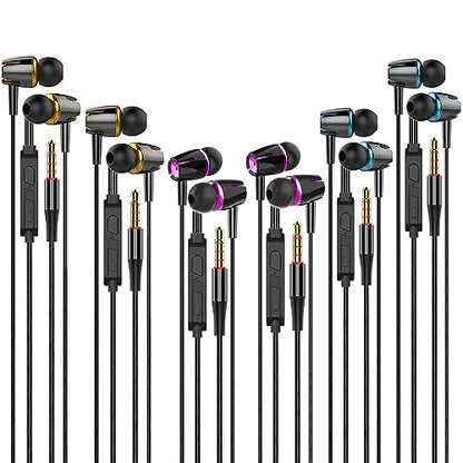 Wired Headphones with Microphone Pack of 6, in-ear Earbuds 3.5mm(Black) - color: Black