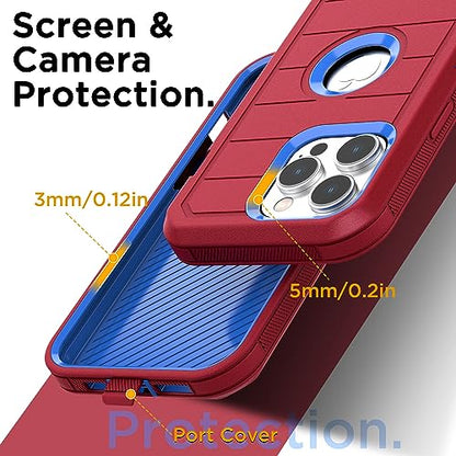 AICase iPhone 15 Pro Max Case,Heavy Duty Drop Protection Full Body Rugged Shockproof Military Protective Tough Durable Cover Compatible with iPhone 15 Pro Max 6.7"_2 - color: Hot Red/Blue