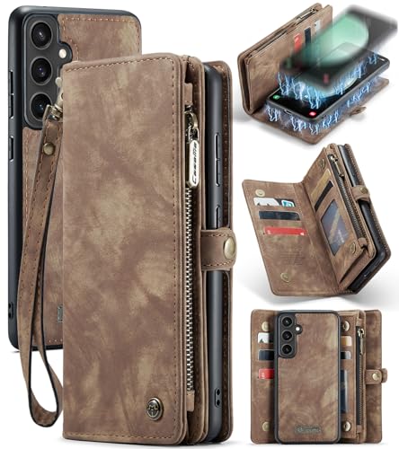 Samsung Galaxy S23 FE Wallet Case,Zipper Folio Leather Case Wallet with Card Holder Strap Wristlet Detachable Magnetic Protective Case for Samsung Galaxy S23 FE 5G 6.4 Inch(Coffee) - color: Brown, size: S23 FE 5G 6.4 Inch