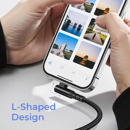 Basesailor iPhone 14 13 Charger Cable Right Angle 6.6FT with USB A Adapter - color: Black, size: 6.6FT/2M