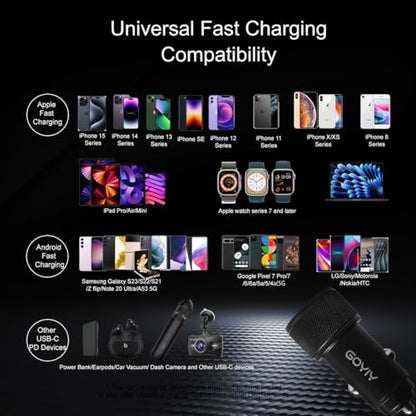 USB C Car Charger, 38W 2-Port PD3.0&QC3.0 Metal Fast Car Charger with 3.3ft 60W Braided USB C Cable Fast Charging for iPhone 15 Pro Max Plus Samsung Galaxy S23 iPad Pro, Black