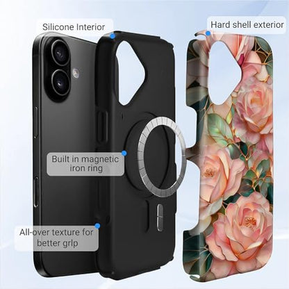 Case for iPhone 16 Plus | Anti-Slip Side Handle| Bold Protective Design | Compatible with MagSafe | Stained Glass Pink Flower | - color: Stained Glass Pink Flower, size: iPhone 16 Plus