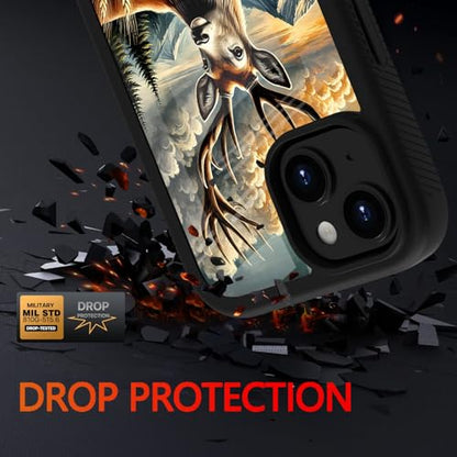 Compatible with iPhone 14 / iPhone 13 Case – Rugged Full-Body Protective Cover for Women Men Dual Layer Shockproof Bumper, Heavy-Duty Phone Case - Deer Flower Mountain 115 - color: Deer Flower Mountain 115