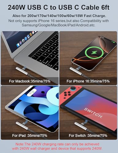 6FT USB C Cable Fast Charging,Long USB C to USB C Cable,Black - color: Black, size: 6FT/2M