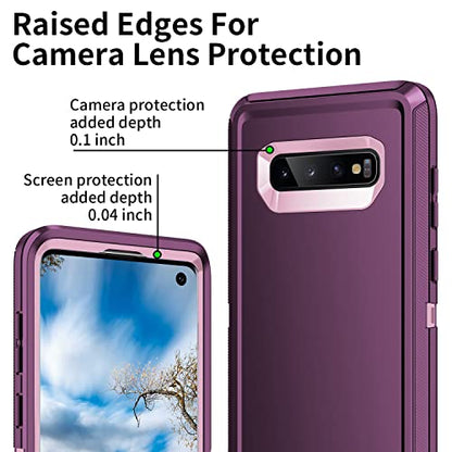 for Galaxy S10 Case,[Without Screen Protector] Heavy Duty Shockproof Dust/Drop Poof 3 Layers Full Bady Protection Rugged Cover Case for Galaxy S10,Purple/Pink - color: Purple/ Pink