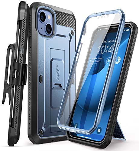 SUPCASE for iPhone 14 Case with Stand & Belt-Clip (Unicorn Beetle Pro), [Built-in Screen Protector] [Military-Grade Drop Protection] Heavy Duty Rugged Phone Case for iPhone 14 / iPhone 13, Blue | Built-in Kickstand, 360° Rotating Belt Clip, Full-Body Rugg