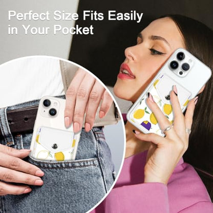 Self Adhesive Card Holders for Back of Phone, Leather RFID Phone Wallet Pockets with Snap, Card Holders Sleeve for Phone Case, Lemon - color: Lemon Pattern